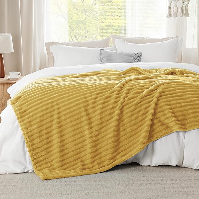 Bedsure GentleSoft Yellow Fleece Blanket for Couch - Cozy Soft Blankets for Women, Cute Small Throws for Girls, 90x90 Inches