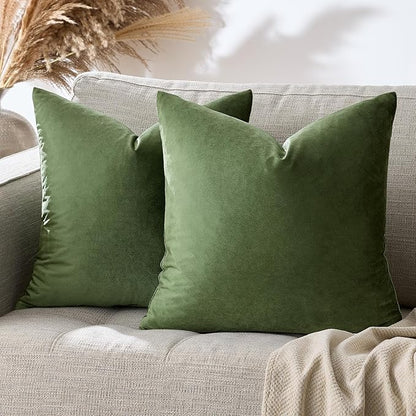 GIGIZAZA Pillow Covers 20x20 Velvet Decorative Pillows Sofa Couch Throw Pillow Covers Olive Green Pack of 2 Cushion Covers