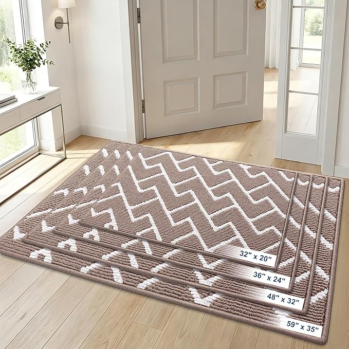 OLANLY Front Door Mat, Non-Slip Rubber Backing, Dirt Resistant and Absorbent, Washable, Easy to Clean Low-Profile Indoor Doormat for Back Door, Entryway, Inside Entrance, 48x32, Brown