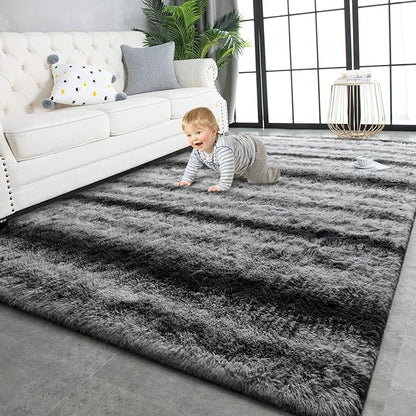 TWINNIS Super Soft Shaggy Rugs Fluffy Carpets, 5x8 Feet, Indoor Modern Plush Area Rugs for Living Room Bedroom Kids Room Nursery Home Decor, Upgrade Anti-Skid Rectangular Fuzzy Rug, Gray Black