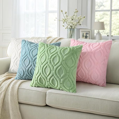decorUhome Summer Throw Pillow Covers 12x20 Inch Set of 2, Soft Plush Faux Wool Light Sage Green Solid Couch Pillow Covers, Accent Farmhouse Neutral Rectangle Pillow Cases for Sofa Bed Living Room