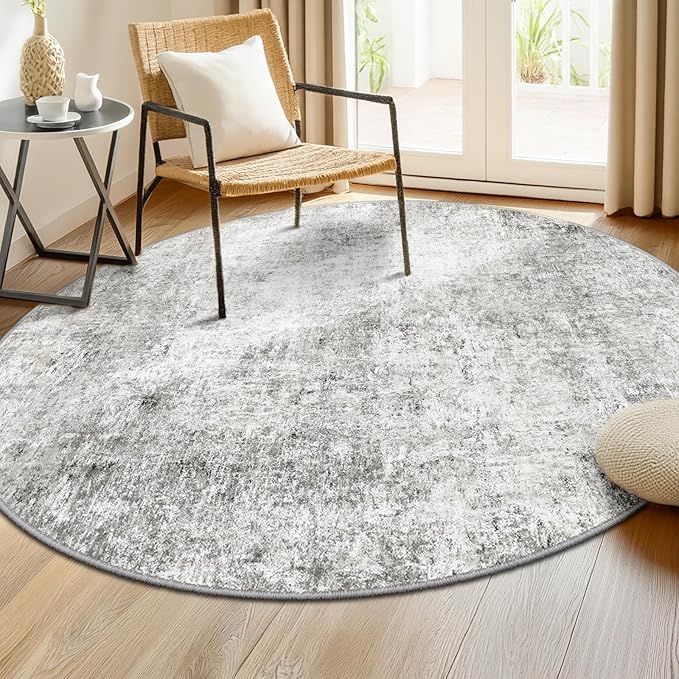 Washable Area Rugs 8ft Non-Slip Modern Abstract Soft for Living Room Entryway Bedroom Nursery, Print Pattern, Gray White Grey