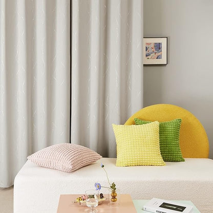 Deconovo Beige Curtains for Living Room, Thermal Insulated Soundproof Drapes with Wave Dot Silver Print, 52 x 63 Inch Long, Farmhouse Panel, Set of 2 Window Panels for Classroom Bedroom Office Nursery