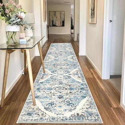 HEBE Hallway Runner Rug 2'8''x12' Washable Vintage Distressed Area Rugs Non Slip Laundry Rug Runner Boho Floor Carpet Runners for Hallways Entryway Laundry Room Kitchen Bathroom