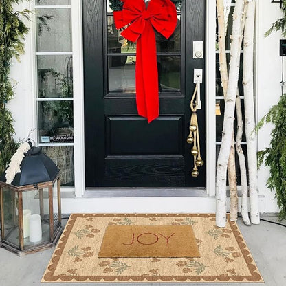 Front Door Mat Outside Entrance - 2x3 Floral Non-Slip Washable Doormat Indoor Outdoor Mat Jute-Look Farmhouse Tan Scalloped Entry Rug Small Throw Rugs for Entryway Kitchen Front Porch Decor