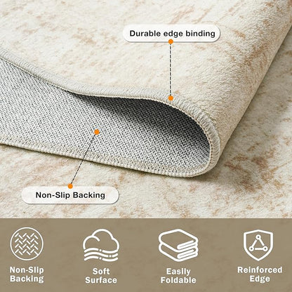 5x7 Area Rugs for Living Room Washable Rug: Anti-Skid Abstract Modern Living Room Rug Soft Thin Carpets Indoor Floor Non-Shedding Carpet for Bedroom Dining Farmhouse Nursery Beige White