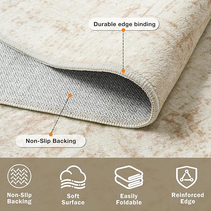 10x12 Area Rugs for Living Room Washable Rug: Anti-Skid Abstract Modern Living Room Rug Soft Thin Carpets Indoor Floor Non-Shedding Carpet for Bedroom Dining Farmhouse Nursery Beige White