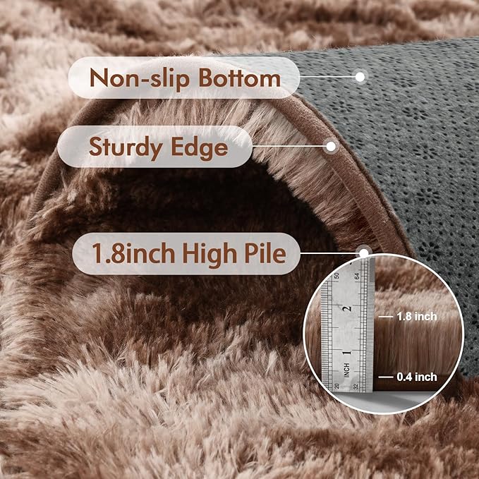 6x9 Ft Large Shag Brown Area Rug for Living Room, Tie-Dyed Ultra Soft Fluffy Furry Rugs for Bedroom Indoor Floor, Aesthetic Carpet for Kids Home Decor (Coffee)