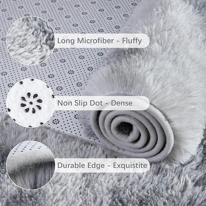 Chicrug Soft Runner Rugs for Bedroom Living Room Plush Fluffy Rug 2x8 Feet, Shag Furry Area Rug Carpet Non Shedding for Nursery Children Kids Girls Room Home Decorative, Grey and White