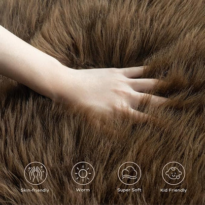 Ashler Faux Fur Rug, Fluffy Shaggy Area Rug Ultra Soft 2 x 6 Feet Sheepskin Fur Rug, Dark Coffee Fuzzy Rug Machine Washable Shag Rug, Nursery Decor Throw Rugs for Bedroom, Kids Room, Living Room