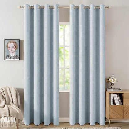 MIULEE Linen Textured Curtains Solid 100% Blackout for Bedroom Thermal Insulated Chambray Blue Grommet Room Darkening Curtains & Drapes Luxury Decor for Living Room Nursery 52 x 72 Inch (2 Panels)