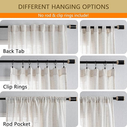 MYSKY HOME Linen Curtains for Living Room, Natural Semi Sheer Curtains & Drapes Light Filtering Farmhouse Country Boho Style Back Tab Draperies for Sliding Glass Door (Customsize, Linen)