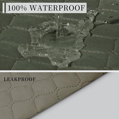 ISSUNTEX Double Protection 100% Waterproof Loveseat Sofa Covers for Living Room, Couch Covers for 2 Cushion Couch, Reversible Furniture Protector Sofa Cover for Dogs (Loveseat, Greyish Green/Beige)