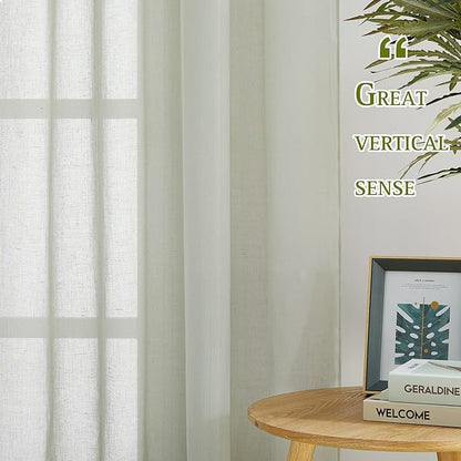 NICETOWN Privacy Semi Sheer Linen Curtains Extra Long 108" Long, Grommet Linen Blend Elegant Vertical Semitransparent Panels for Farmhouse/French Door, Sage Green, 104" W Total 2 Panels