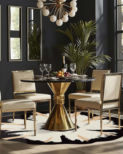 Latte&Fog Round Area Rug for Living Room, Modern Floral Washable Circle Rug, Boho Non Slip Low Pile Carpet for Bedroom, Dining Room, Entrance and Hallway(4ft Round)