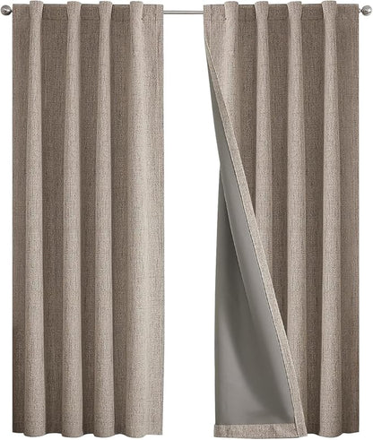 Joydeco Blackout Curtains for Bedroom - 100% Light Blocking 2 Panels Set Linen Drapes 42" W x 96" L, Thermal Insulated Room Darkening Curtains, Linen Textured for Living Room, Rod Pocket & Back Tabs