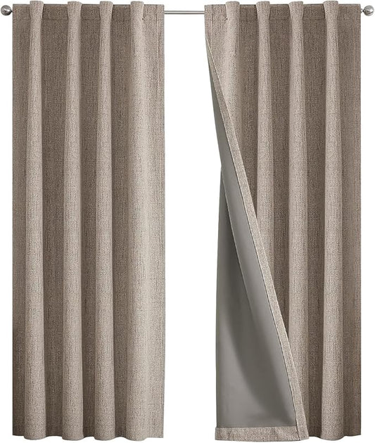 Joydeco Blackout Curtains for Bedroom - 100% Light Blocking 2 Panels Set Linen Drapes 42" W x 96" L, Thermal Insulated Room Darkening Curtains, Linen Textured for Living Room, Rod Pocket & Back Tabs