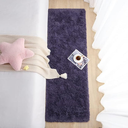 Chicrug Soft Runner Rug for Bedroom Living Room Plush Fluffy Rug 2x6 Feet, Shag Furry Runner Rug Carpet Non Shedding for Nursery Children Kids Girls Room Home Decorative, Grey Purple