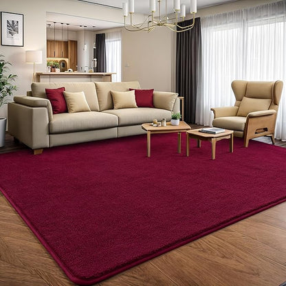 AROGAN Modern Shag Area Rug for Bedroom, 4x6 Feet Washable Rugs for Living Room, Indoor Floor Carpet Rugs, Plush Memory Foam Bedside for Kids Girls Teens Room Low Pile Rug Decor, Wine Red