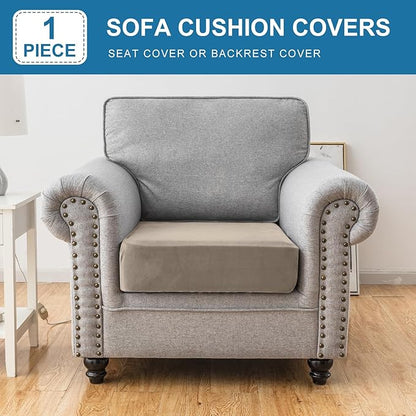 Couch Cover Stretch Velvet Sofa Cushion Cover 1-Piece - Elastic Washable Slipcover for Seat or Backrest, Couch Seat Covers for Sofas (Taupe)