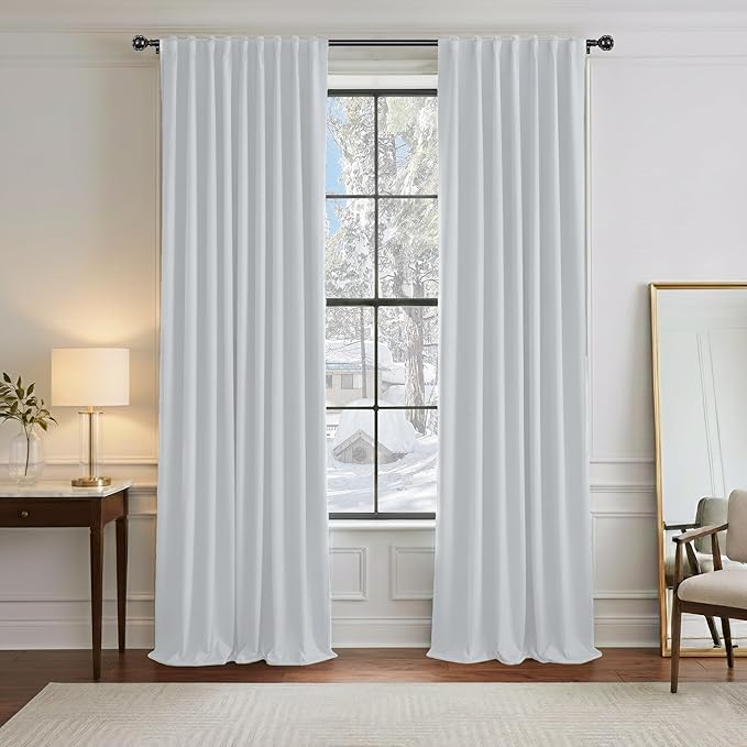 PONY DANCE 60% Light Blocking Curtains 96 inch Long, Room Darkening Curtains for Bedroom, Thermal Insulated Drapes for Living Room Window with Back Tab, 52 x 96 Inch,2 Panels Set, Greyish White