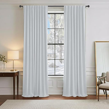 PONY DANCE White Curtain Panels - 42 Wide by 84 Long, Greyish White Room Darkening Light Block Window Curtains for Kitchen/Bedroom with Back Tab Slot Top Home Decor Draperies, 2 PCs