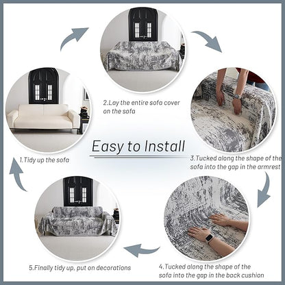 MYSKY HOME Sectional Couch Cover Deep Grey Abstract Geometric Sofa Covers for Sectional Sofa L Shape Chenille Couch Protector for Dogs Pets Couch Throw Cover Washable Durable for Home Decor, 71" X118"