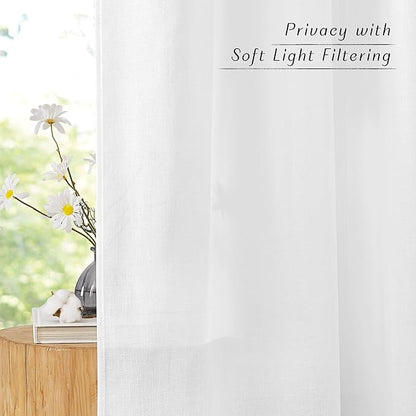 NICETOWN Linen 36 inch Curtains for Kitchen Window, Grommet Thick Flax Linen White Small Window Treatments Privacy Assured with Light Filtering for Cafe/Kids Room, W42 x L36, 2 Panels