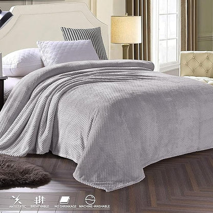 Exclusivo Mezcla Fleece Bed Blanket Twin Size, Super Soft and Warm Blankets for Couch, Sofa and Bed Waffle Textured, Cozy, Fuzzy and Lightweight (Light Grey, 90x66 Inches)