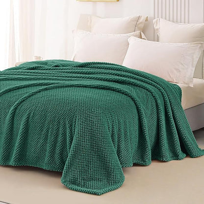 Whale Flotilla King Size Fuzzy Fleece Blanket for Bed, 90x104 Inch Fluffy Warm Soft Jacquard Blankets for All Season, Lightweight and Cozy, Deep Green
