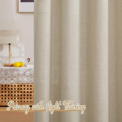 NICETOWN Linen Curtains 108 inch Length 2 Panels, Grommet Semi Sheer Linen Blend Luxury Window Drapes Privacy with Light Filtering for Bedroom/Living Room, Taupe, W52 x L108