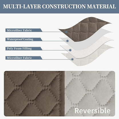 ISSUNTEX Double Protection 100% Waterproof Sofa Covers for Living Room, Couch Covers for 3 Cushion Couch Sofa, Reversible Furniture Protector Sofa Cover for Dogs, Pets, Kids (Sofa, Camel/Ivory)