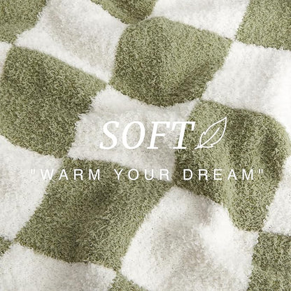 EXQ Home Checkered Throw Blanket, Knitted Blanket with Checkerboard Grid Pattern, Soft Cozy Fluffy Blankets for Couch Bed Sofa, Warm Fuzzy Plaid Blanket for All Seasons (Sage Green, 50"×60")