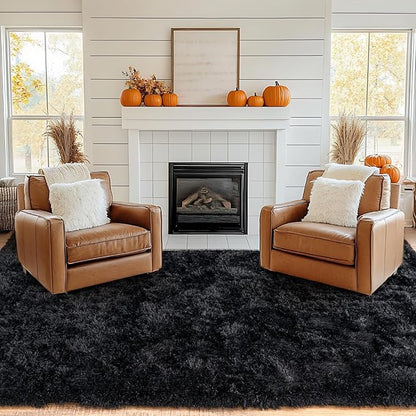 Pionblank Large Area Rug for Living Room 10x14, Fuzzy Modern Shag Rug, Fluffy Plush Non Slip Soft Furry Carpet for Bedroom Kids Room Nursery Teens Dorm Home Decor, Black