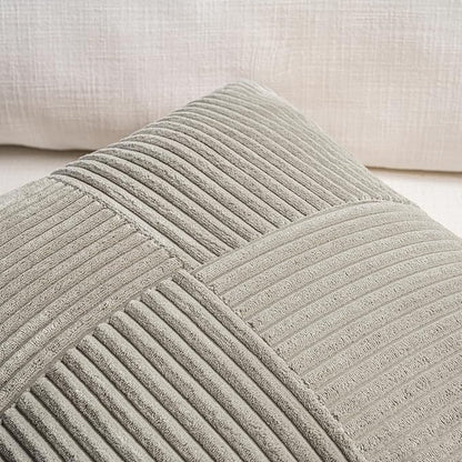 Fancy Homi 2 Packs Neutral Grey Lumbar Decorative Throw Pillow Covers 14x22 Inch for Living Room Couch Bed Sofa, Farmhouse Home Decor, Soft Striped Corduroy Rectangle Accent Cushion Case 35x55 cm