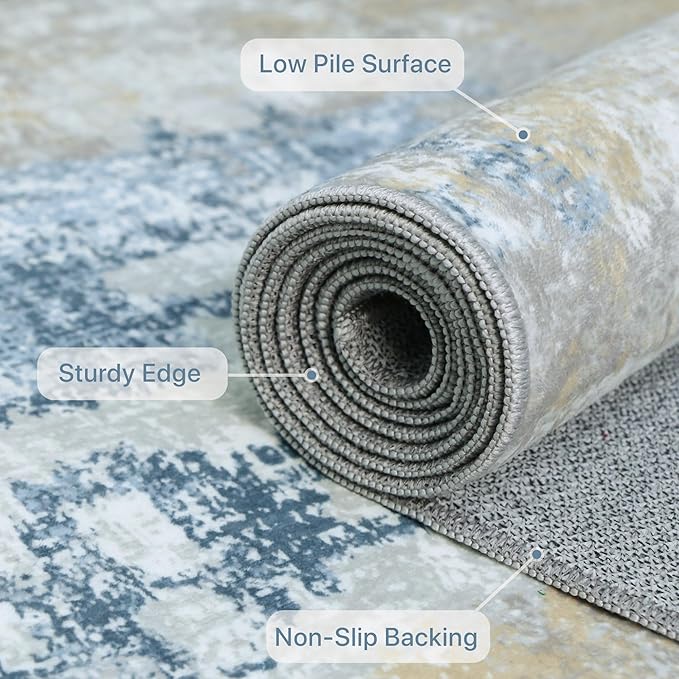 BEIMO 2x3 Rugs for Entryway Entrance Kitchen Bathroom, Machine Washable Modern Abstract Soft Area Rug, Indoor Floor Carpet with Non Slip Rubber Backing, Blue Cream