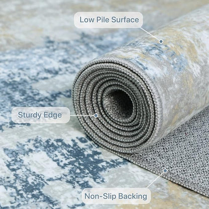 BEIMO 2x3 Rugs for Entryway Entrance Kitchen Bathroom, Machine Washable Modern Abstract Soft Area Rug, Indoor Floor Carpet with Non Slip Rubber Backing, Blue Cream
