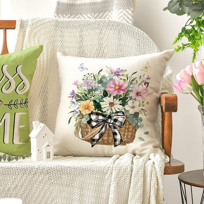 AVOIN colorlife Bless Our Home Eucalyptus Leaves Throw Pillow Covers, 18 x 18 Inch Spring Truck Cushion Case for Home Sofa Couch Set of 4