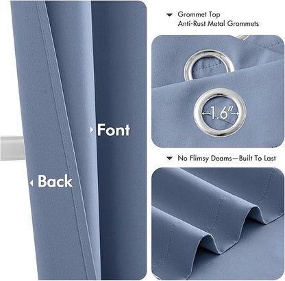 MIULEE Denim Blue Blackout Curtains for Bedroom Living Room 45 Inches Long 2 Panels, Thermal Insulated Room Darkening Drapes Solid Grommet Noise Reduction Light Blocking Window Treatments 40x45 Inch