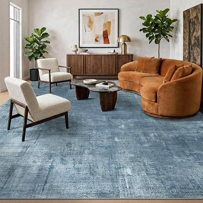 Latte&Fog 10x14 Area Rug for Living Room, Extra Large Blue Modern Abstract Washable Rugs, Boho Non Slip Low Pile Carpet for Indoor Bedroom Dining Room, Office, Dorm, Classroom and Farmhouse - Blue