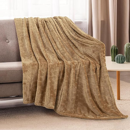 TOONOW Fleece Bed Blanket Queen Size 90x90 inches , Super Soft Fluffy Fuzzy Plush Blanket Geometric Pattern Cozy Microfiber Flannel Blankets for Couch, Bed, Sofa, Camel