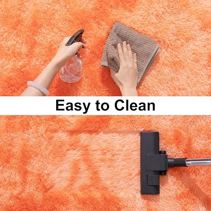 Soft Runner Rugs for Bedroom Hallways, 2x6 Tie-Dyed Orange Fluffy Shag Throw Area Rug Non Slip for Bedside Dorm, Long Shaggy Furry Carpet for Nursery Living Room