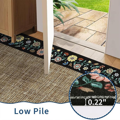 GarveeHome 4x6 Area Rugs for Bedroom Living Room Machine Washable Rugs Floral Bordered Small Carpet Non-Slip Stain Resistant Accent Carpet for Dining Room Table Apartment Office, Brown