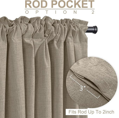 100% Blackout Shield Linen Blackout Curtains for Bedroom 96 Inches Long, Back Tab/Rod Pocket Living Room Drapes, Thermal Insulated Blackout Curtains 2 Panels Set, 50" W x 96" L, Faux Linen