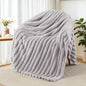 Exclusivo Mezcla Fleece Throw Blanket for Couch, Super Soft Striped Jacquard Bed Blanket, Lightweight Fuzzy Cozy for All Seasons, 50x60 Inches, Light Grey