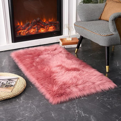 EasyJoy Ultra Soft Fluffy Shaggy Area Rug Faux Fur Rug Chair Cover Seat Pad Fuzzy Area Rug for Bedroom Floor Sofa Living Room (2 x 4 ft Rectangle, BlushPink)