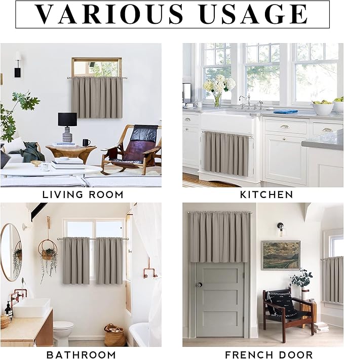 RYB HOME Kitchen Blackout Curtains Over Sink 36 inch Length, Rod Pocket Summer Light UV Blocking Energy Efficient, Cabinet Shelf Cupboard Coverings, Width 29 by Length 36, Sand, 2 Panels