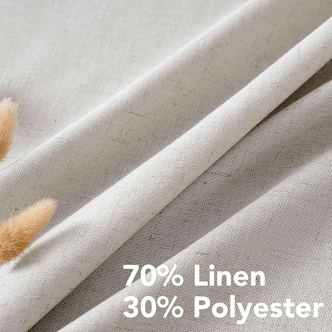 H.VERSAILTEX Living Room Linen Curtains - Semi Sheer, Nickel Grommet, Energy Saving, Light Filtering Window Treatments - Pale Oak, 2 Panels, 52 x 54-Inch