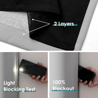 ChrisDowa 100% Blackout Curtains 84 inch Long for Bedroom with Black Liner, Extra Wide 2 Thick Layers Total Blackout Thermal Insulated Grommet Window Curtains 2 Panels Set (Light Grey, 60 x 84 Inch)