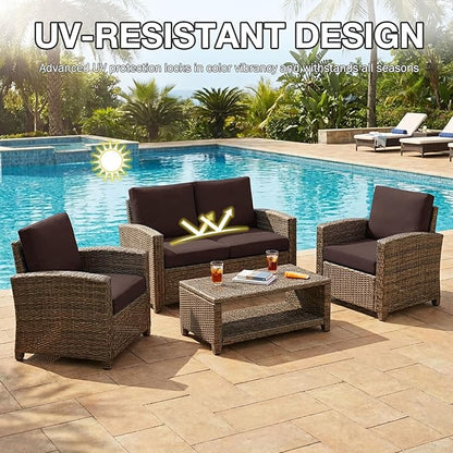 hyha 4Pcs Patio Cushion Covers, Stretch Outdoor Couch Cushion Covers Replacement, Washable Outdoor Chair/Sofa Slipcovers for Patio Furniture Cushions Protector with Elastic Bottom(Coffee,Cover Only)